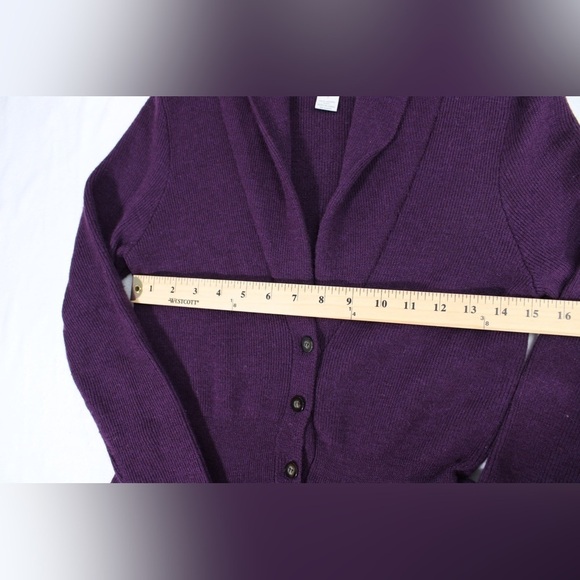 Tweeds 100% Merino Wool Purple Mock V Neck Cardigan‎ A Line Sweater Women Small - Picture 11 of 13